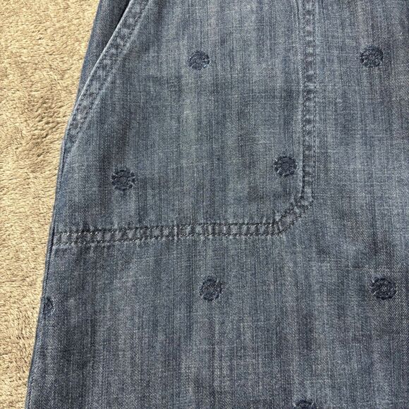Talbots Embroidered Daisy A-Line Skirt Denim Tie Belt Chambray Blue Size 12 C133 - Picture 3 of 9